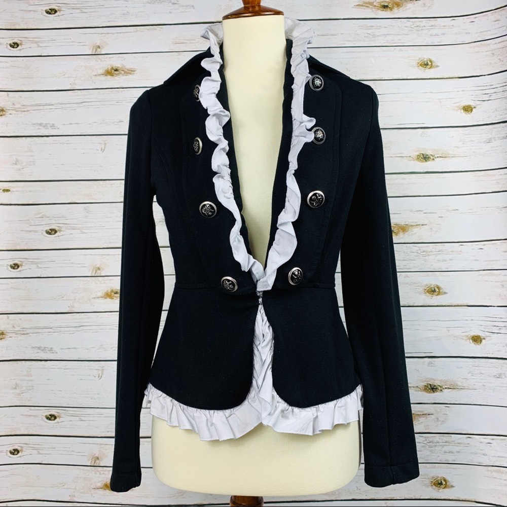 23rdst Jacket Blazer with Ruffles & Button Accent